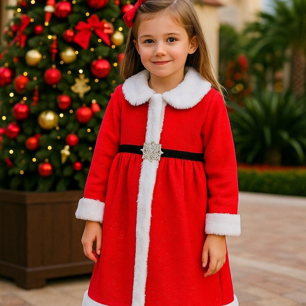 Blueberi Boulevard Girls Red Christmas Jacket | Faux Fur & Rhinestones | Size 6